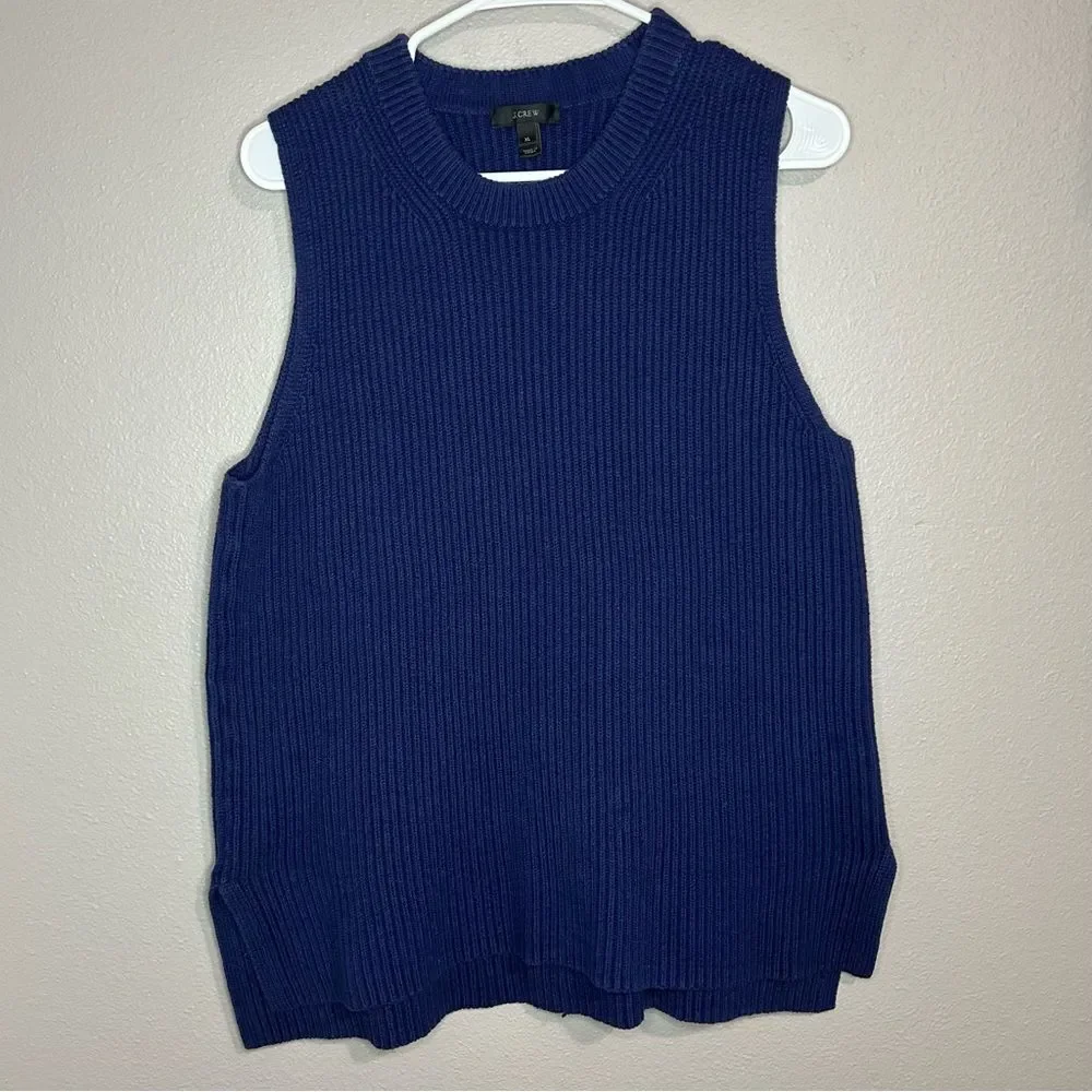 J. Crew blue sleeveless cotton merino wool blend knit sweater womens size XL